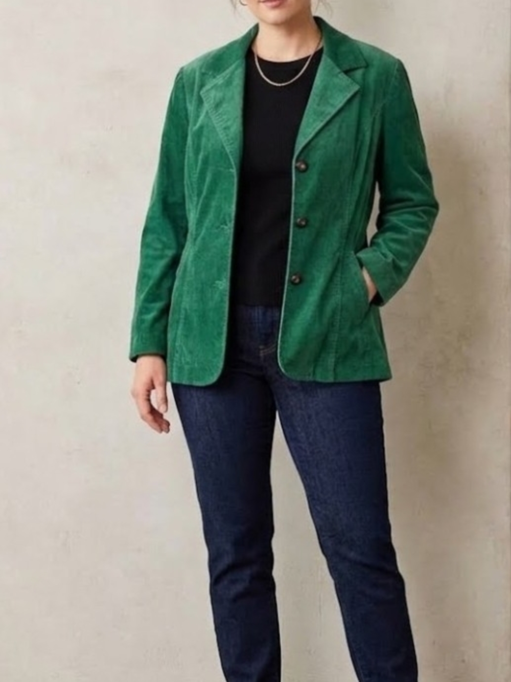 Silhouette Emerald Green Corduroy Button-Front Blazer 16W